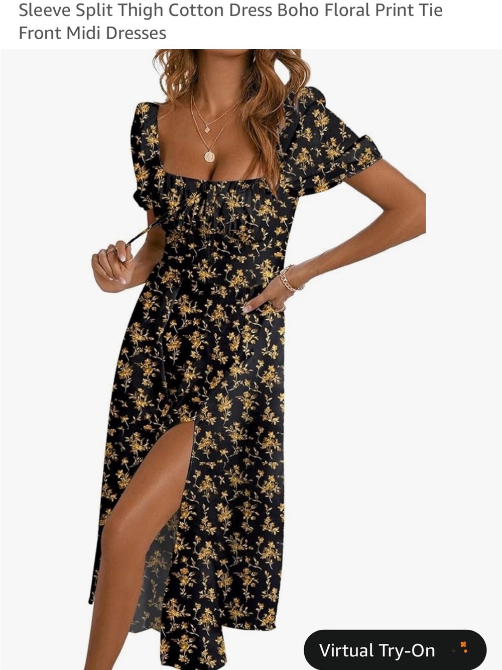 Black Floral Maxi Dress with Side Slit and Tie-Front